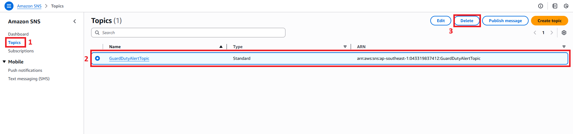 Delete SNS Topic