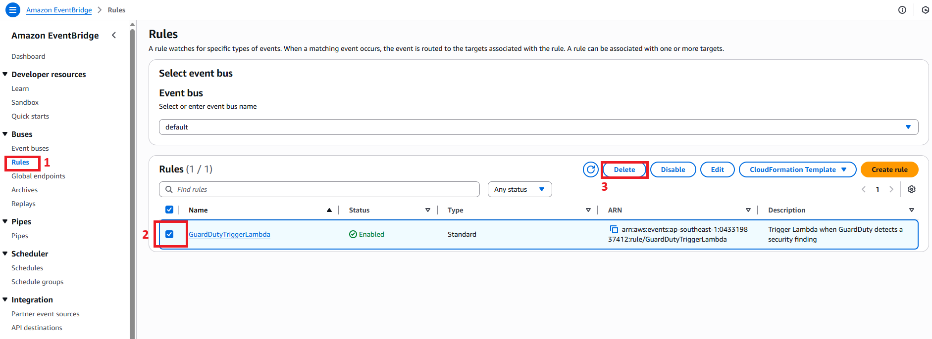 Delete EventBridge Rule