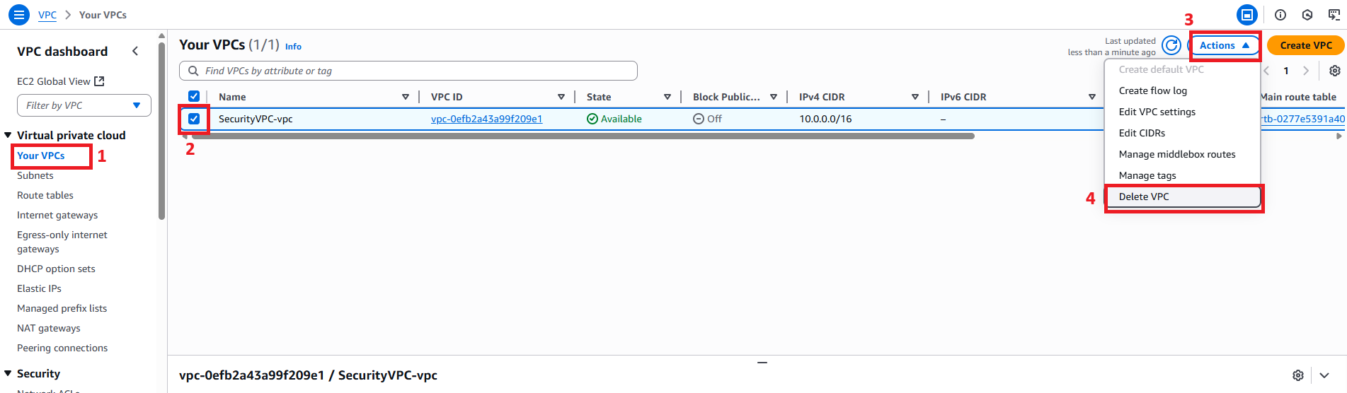 Delete VPC